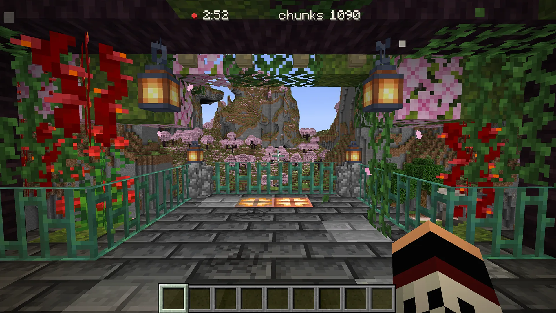 The one-line download HUD with the recording dot, the elapsed timer, and a chunk count